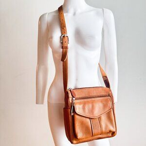 Fossil 1954 Caramel Brown Leather Square Crossbody Bag